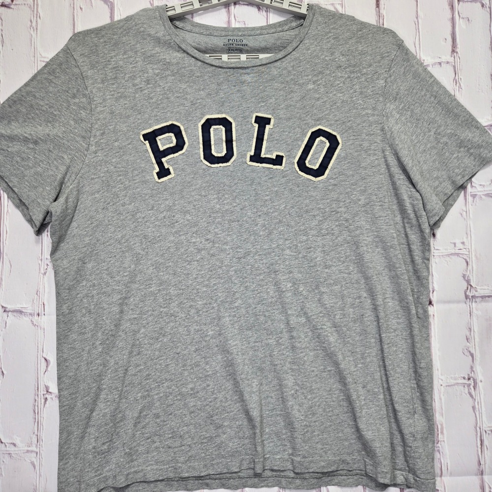 Polo Ralph Lauren T-Shirt Gray Applique Stitched Logo Graphic Tee Mens Size XXL